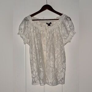 Trulli‎ Vintage Babydoll Semi Sheer Lace Milkmaid Chiffon Coquette Blouse SizeL